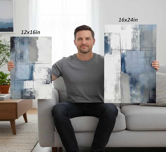 3 Pcs Navy Blue Abstract Canvas Wall Art Modern Minimalist Neutral Blue and Grey Paintings Pictures Wall Decor Poster Print Artwork for Living Room Bedroom Office Home Decoration Unframed