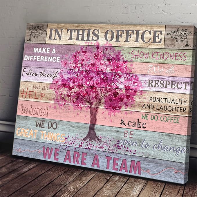 Pink Inspirational Wall Art for Office Women Motivational Quotes Phrases Poster Rustic Heart Tree Pictures Framed Wall Art Décor Contemporary Home Workspace Desk Decorations Gifts for Women 16x24inch
