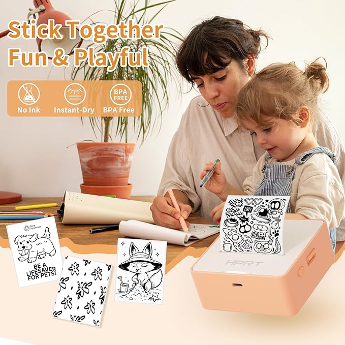 HPRT S2 Mini Sticker Maker, Portable Label Printer with 1 Roll Sticker Paper, Ideal for Study Notes, Text, Sticker, Memo, Checklist, Labels, DIY, Multiple Templates, Support 57mm Width Label(Orange)