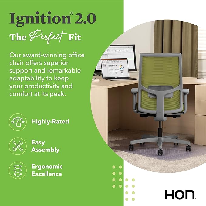 HON Ignition 2.0 Mid Back Task Chair, Spectrum Mesh, Advanced Synchro-Tilt Control, Office Chair with Lumbar Support, Height and Width Adjustable Arms, Titanium Frame, Pear