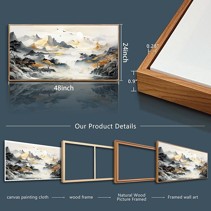 hyidecorart Canvas Prints Wall Art For Living Room Large Wood Framed Wall Decor For Office Modern Bedroom Decorations Mountain Landscape Wall Paintings Abstract Pictures Artwork Ready to Hang