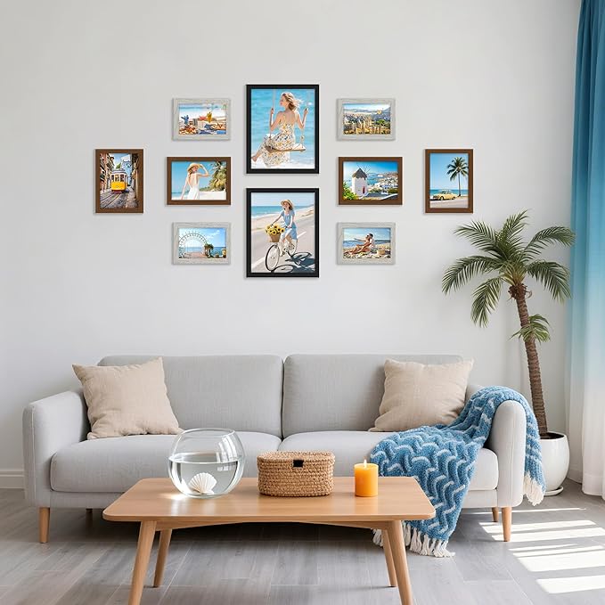 decorUhome Picture Frames Collage Wall Decor for Photo Gallery Display, Assorted Picture Frames set of 10 Including Two 8x10 / Four 5x7 / Four 4x6 for Family Wall Decor, Black/Brown/Grey, 10 Pack