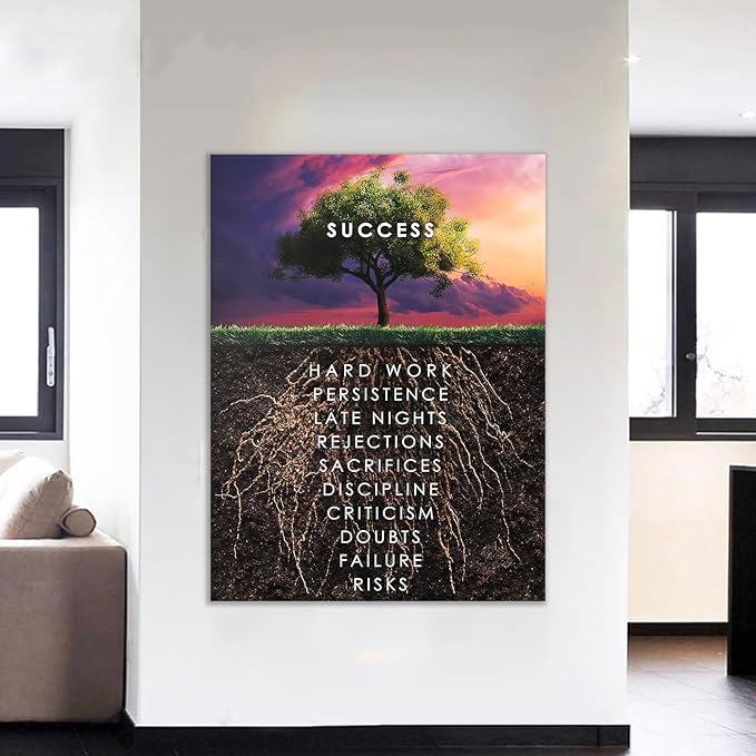 Inspirational Success Tree Wall Art Printed Pictures Canvas Motivation Entrepreneur Quotes Artwork Modern Inspiration Posters Home Painting Frame for Living Room Decor Ready to Hang [40''W x 30''H]