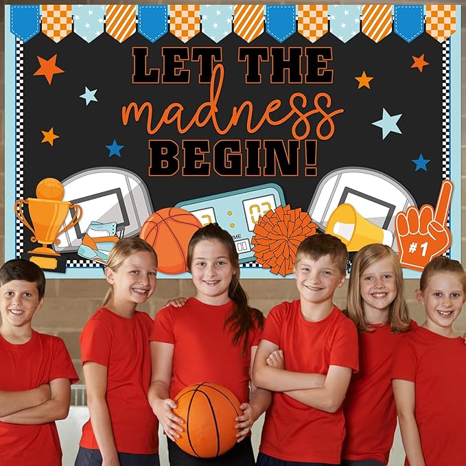 Spring Basketball Bulletin Board Set Sports Classroom Decorations Let The Madness Basketball Paper Cutouts Madness Bulletin Board for School Classroom Office Chalkboard Wall Door Decor Game Supplies