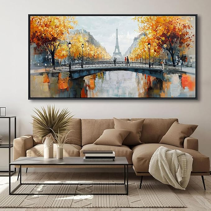 KLAKLA Black and White Canvas Wall Art for Living Room Bedroom Bathroom Orange Paris Theme Room Decor Oil Painting Print Tower Eiffel Painting for Wall Decor 29x58 Inches