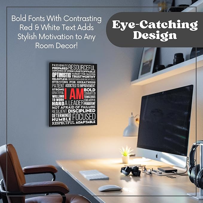 HoneyKICK "I AM Office Wall Art Motivational Canvas, 12" W x 16" H, Inspirational Wall Decor Print for Bedroom, Gym, Men, Boys, Teens (Wrapped Canvas)