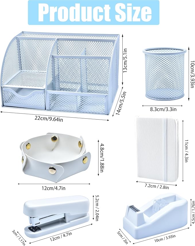 White Desk Accessories, 25Pcs White Office Supplies and Desk Organizers, with Tape Dispenser, Stapler, Staple Remover, Ect, Gift Box Packaging