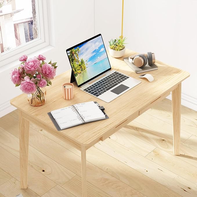 Home Office Computer Desk Coner Desk with 2 Drawers, Study Writing Table for Home Office, Study, Wood Color (39.3 ”W x 23.6”D x 29.1”H)