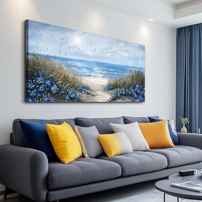 KELIYUAN Wall Art For Living Room Canvas Wall Decor For Bedroom Office Decorations Blue Ocean Wall Painting Sea Wave Pictures Artwork Modern Beach Posters Aesthetic Ready To Hang Home Decor 20"x40"