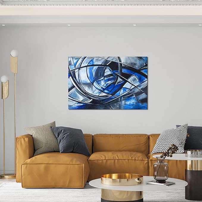 Abstract Wall Art Decor Modern Wall Art Pictures for Living Room Canvas Art Wall Decor Abstract Blue Wall Art Prints Artwork for Walls Black and White Wall Art Decorations Home Office Decor 24" X 36"