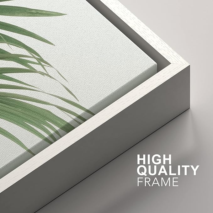 SIGNFORD Framed Canvas Print Wall Art Set Rustic Green Retro Tropical Jungle Plants Nature Wilderness Photography Modern Minimal Scenic Relax/Calm for Living Room, Bedroom, Office - 16"x24"x3 White