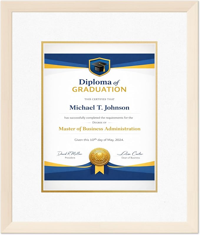 Diploma Frame Coastal Whitewash with Oyster Shell Over Gold Double Mat - Fits 10 x 13 College Diploma (Portrait Traditional) Wall Display Made in the USA