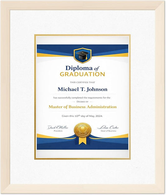 Diploma Frame Coastal Whitewash with Oyster Shell Over Gold Double Mat - Fits 10 x 13 College Diploma (Portrait Traditional) Wall Display Made in the USA