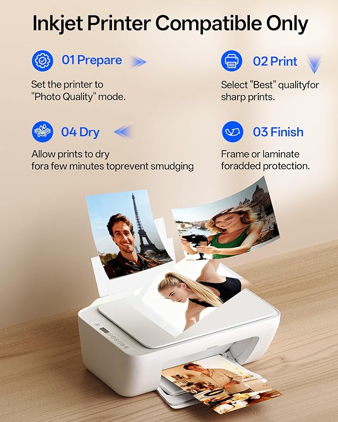 Glossy Thin Inkjet Paper 8.5x11 Inches, 110 Sheets brochure paper, 115gsm Photo Paper for Inkjet Printer with Dye Ink for Custom Chip Bag Party Favors