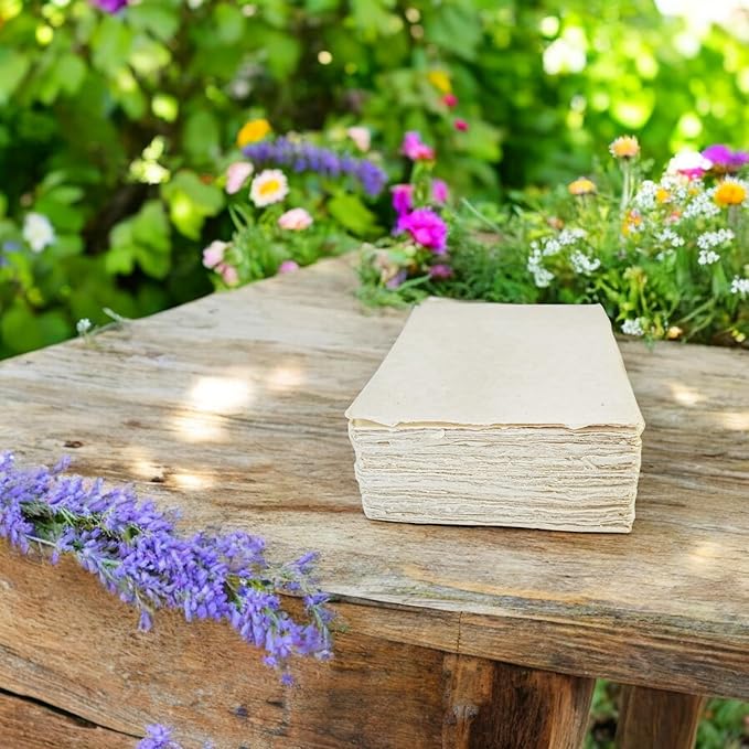 Handmade Lokta Card Stock 5x7 Inch Paper with Deckle Edge. Tree-Free Lokta Paper for Vintage Stationery, Printing, and Decorative Invitations (100 Sheets)