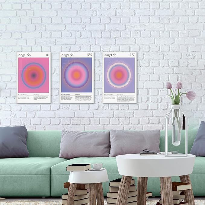 Colorful Gradient Aura Angel Numbers Poster Canvas Print Artwork Room Decor for Bedroom Aesthetic, 3 Piece Framed Inspirational Minimalist Art Paintings Decor for Bedroom Office 12"x18" x 3 Pcs