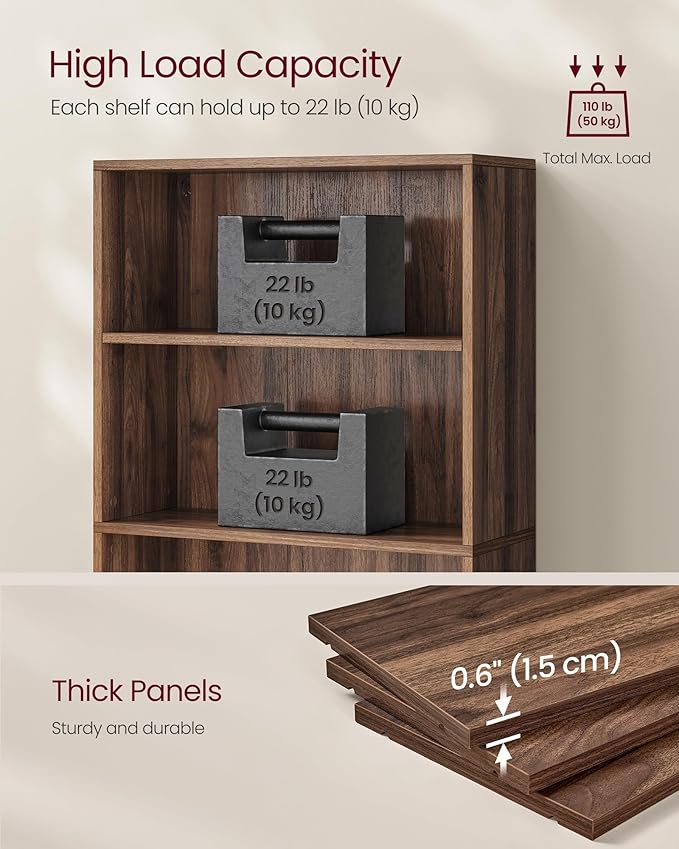VASAGLE Custos Collection - Bookshelf, 4-Tier Bookcase, Book Shelf, Open Storage Shelf, 9.4 x 23.6 x 42.4 Inches, for Living Room, Home Office, Dining Room, Natural Walnut ULBC164K01