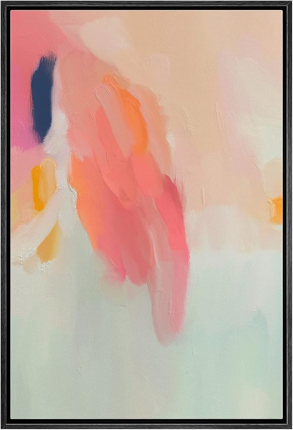 MUDECOR Framed Canvas Print Wall Art Red Orange Green Pastel Paint Strokes Abstract Shape Illustrations Modern Art Decorative Bohemian Colorful Chic for Living Room, Bedroom, Office - 16"x24" Black