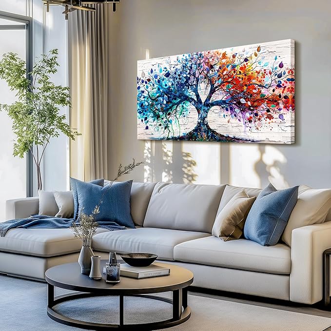 SERIMINO Tree of Life Large Wall Art for Living Room, Colorful Tree Abstract Graffiti Canvas Prints, Nature Botanical Spiritual Artwork for Walls, Modern Office Decorations, Bedroom Wall Decor 29"X57"