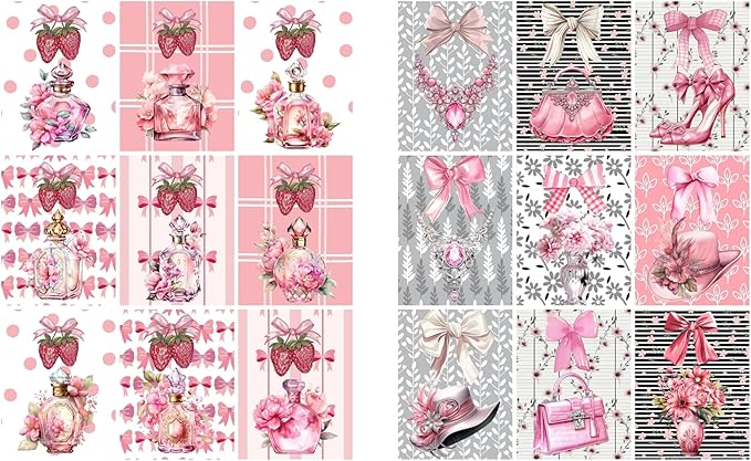 Generic Paper Moon Media: Pink Coquette Tags Scrapbook and Junk Journal Tags 8.5 x 11, 6 Sheets for Journals, Scrabpooking, Decoupage, Card Making etc., Collage Sheet Bundle, Single Sided Prints
