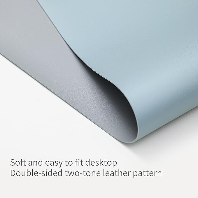 RENMTURE Double-Sided Two-Tone Faux Leather Desk mat Desktop Organization and Accessories Home and Office Large Mouse pad Game and Work (Blue/Gray, 36"x17")