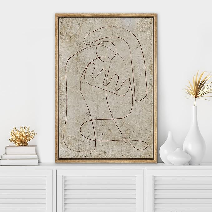 SIGNWIN Framed Canvas Print Wall Art 1960s Vintage Mid-Century Swirl Collage Abstract Shape Illustrations Minimalism Decorative Boho Multicolor Retro for Living Room, Bedroom, Office - 16"x24" NATURAL