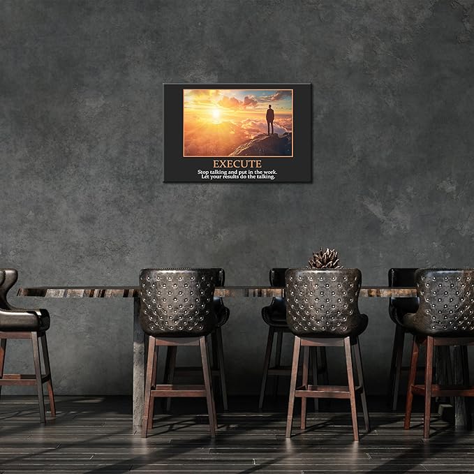 UZMKM - Inspirational Canvas Wall Art, EXECUTE Mindset Quotes Picture Prints, Success Framed Company Watching Sunrise Poster, Positive Quotes Wall Painting for Home Office Workplace 28x40 Inch