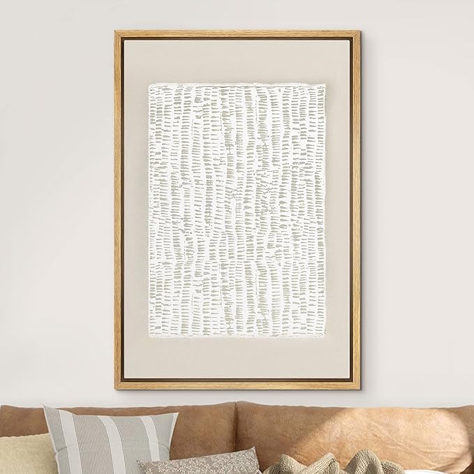 IDEA4WALL Framed Canvas Print Wall Art White Tan Grunge Distressed Line Art Square Abstract Shapes Illustrations Modern Art Contemporary Relax/Calm for Living Room, Bedroom, Office - 24"x36" Natural