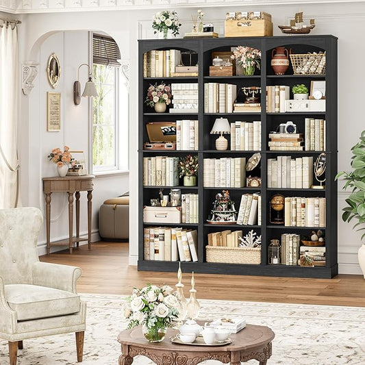 FACBOTALL 71" Triple Wide Bookshelf, 6 Tier Tall Bookshelf, Large Arched Bookcase with Curved Baffle, 63.4" Wide Book Shelf with 18 Open Display Shelves for Living Room, Study, Dark Grey