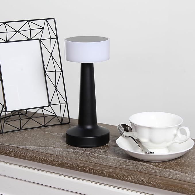 Simple Designs LD1082-BLK 8.5" Mushroom Magic Dimming & Rechargeable Cordless 4-Way Touch Sensor Saucer Desk Lamp, Black