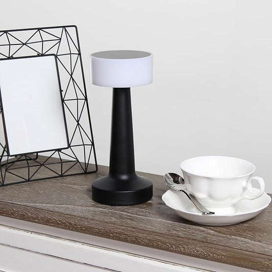 Simple Designs LD1082-BLK 8.5" Mushroom Magic Dimming & Rechargeable Cordless 4-Way Touch Sensor Saucer Desk Lamp, Black