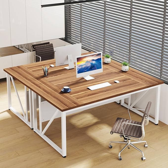 Tribesigns 63 inches Computer Desk with Bottom Storage Shelf Home Office Desk Writing Table for Workstation,Dark Walnut + Steel Leg， Cabinet not Included (Beige, 63-inch)