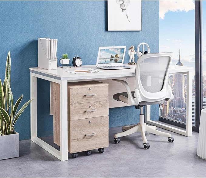 Bonnlo 26"H 3 Drawer File Cabinet with Lock, Rolling File Cabinet Under Desk, Mobile File Cabinets for Home Office, Wood File Cabinet Printer Stand for Letter Size File Folders, Assembly Required, Oak
