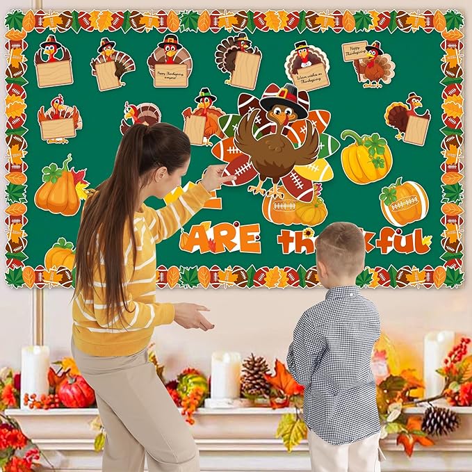 Thanksgiving Bulletin Board Decorations, Fall Classroom Decorations Set, Turkey and Fall Themed Bulletin Boards Decor for Classroom Elementary Middle High School (Football Turkey)