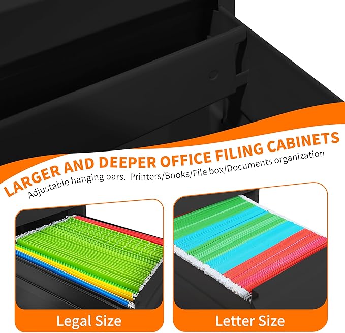 Metal File Cabinet with 3 Drawer Heavy Duty Locking File Cabinets Home Office Steel Black Filing Cabinet with Lock Vertical File Cabinets for Legal/Letter Size File,Assembly Required