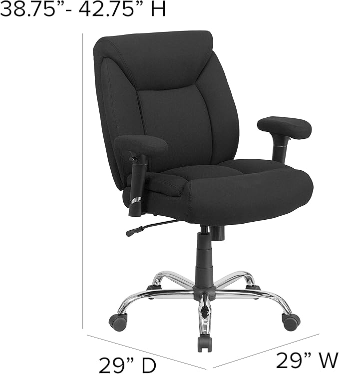 Flash Furniture HERCULES Series Big & Tall 400 lb. Rated Black Fabric Deep Tufted Swivel Ergonomic Task Office Chair with Adjustable Arms