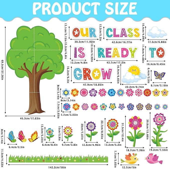 gisgfim Spring Bulletin Board Set Our Class is Ready to Grow Classroom Decorations Flower Butterfly Motivational Paper Cutouts for Spring Classroom School Chalkboard Door Wall Decor