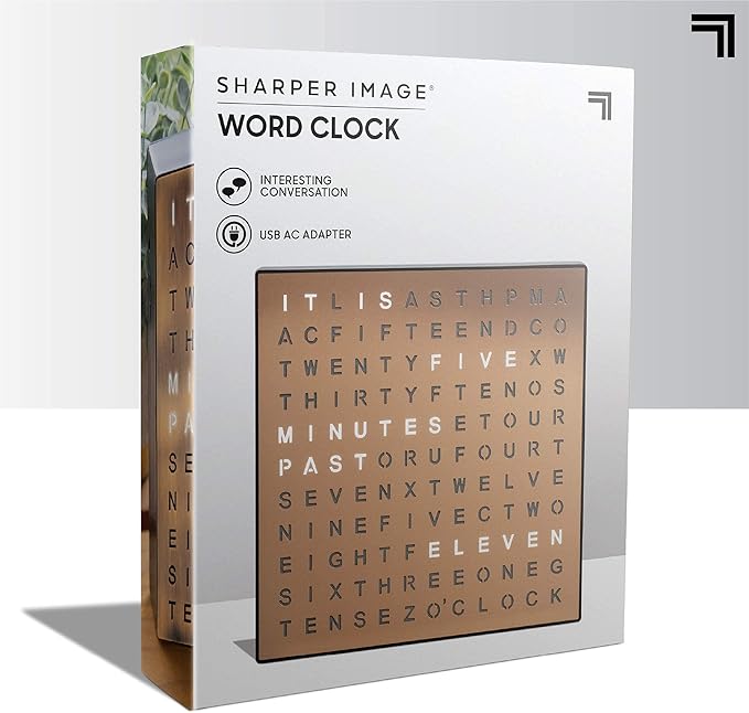 Sharper Image LED Word Digital Clock, 7.75", Copper Finish, Light-Up Desk & Wall Clock, Modern Time Display, Shelf or Wall Decor for Home Office, Living Room, Kitchen & Bedroom, Housewarming Gift