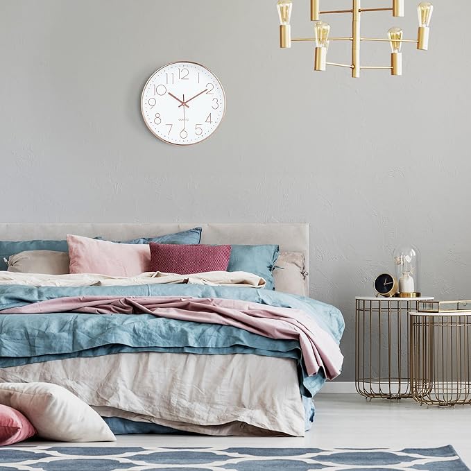 Lafocuse Silent 12 Inch 3D Numbers Rose Gold Wall Clock for Living Room Decor, Battery Operated Rose Gold Clock Analog for Kitchen Bedroom Office