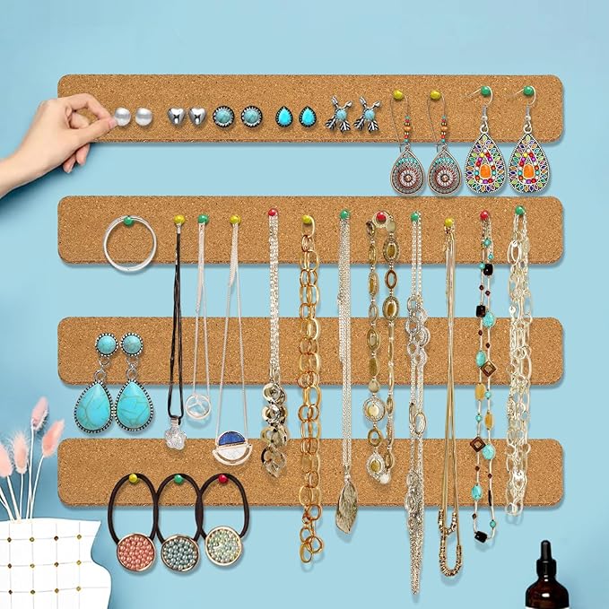 Cork Board Strips, 6 Pack 15 x 2 x 0.5 in Adhesive Cork Boards for Walls Office with 50 Push Pins for Paste Notes, Photos, Schedules, Photos
