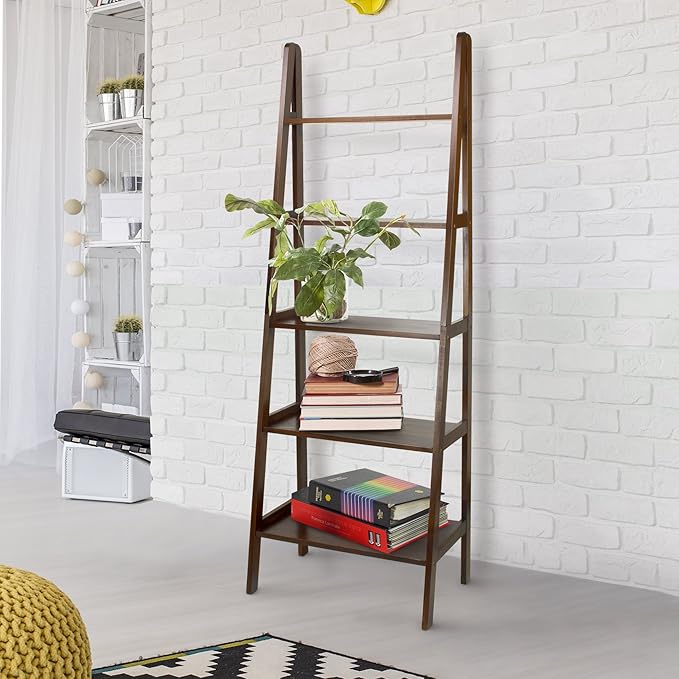 Casual Home 100% Solid Wood 5-Shelf Ladder Bookcase, Standard, 72"H, Warm Brown