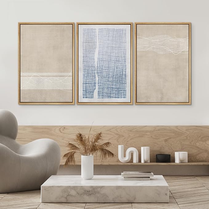 SIGNWIN Framed Canvas Print Wall Art Set Tan Blue Geometric Landscape Abstract Shapes Cozy Neutral Modern Art Decorative Boho Relax/Zen Nordic for Living Room, Bedroom, Office - 16"x24"x3 Natural
