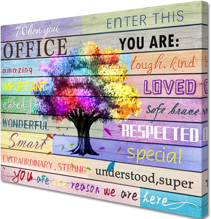 Inspirational Wall Art Office Motto Decor Quotes Colorful Tree Signs Pictures Wonderful Linen Painting Motivational Wall Decals for Home Office Room Decor Framed Canvas Prints 20x24 inches