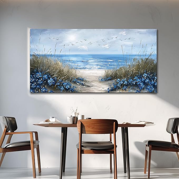KELIYUAN Large Wall Decor For Living Room Canvas Wall Art For Office Bedroom Aesthetic Blue Ocean Sea Wave Wall Painting Artwork Pictures Modern Beach Posters Ready To Hang Home Decoration 30"x60"