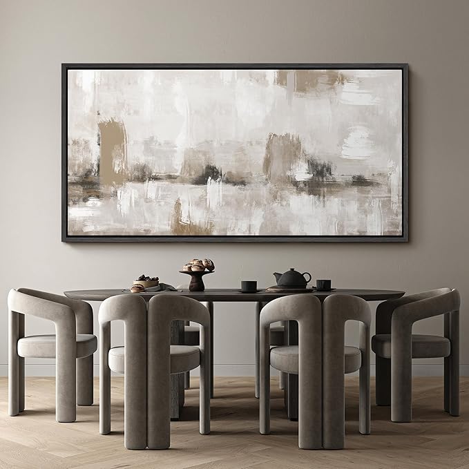 SIGNFORD Extra Large Framed Canvas Neutral Abstract Landscape in Earthy Tones Illustrations Modern Art Calm Warm for Living Room, Bedroom, Office - 60"x30"