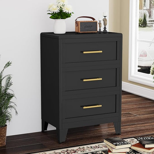 35.43" Tall Dresser for Bedroom 3 Drawers, Metal Dresser Chest of Drawers, Circular Drawer Cabinet for Home,Filing Cabinet with Drawers for Office (White)