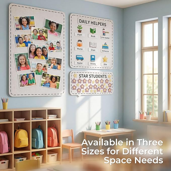 3 Pack Large Felt Bulletin Boards 24"/16"/7"x 16" Foldable Picture Vision Board for Office Wall Frameless Cork Board with 60 Push Pin for Home, Kitchen, Wall Pin Boards(White)