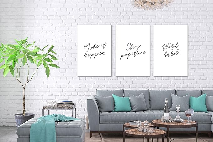 SHMAO Office Canvas Wall Art Motivational Wall Decor, 3 Piece Modern Positive Quotes Print Pictures for Office Wall Decor Women Inspirational Framed Artwork Home Office Decor 20”x30”x3 Panels