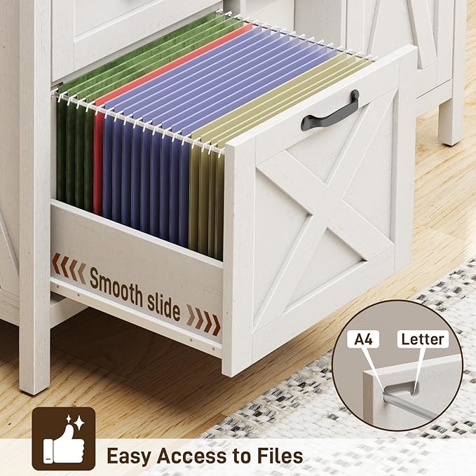 Vabches Lateral File Cabinet, Farmhouse 3 Drawer File Cabinet with Open Storage Shelf for Letter/A4/Legal Size Hanging Files, Large Wood Storage Cabinets Printer Stand for Home Office, White