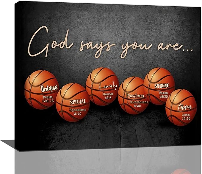 Inspirational Basketball Boys Room Wall Art Motivational Sports Basketball Pictures Wall Decor God Says You Are Canvas Print Painting Modern Home Artwork For Dorm Gym Bedroom Framed 20"x16"